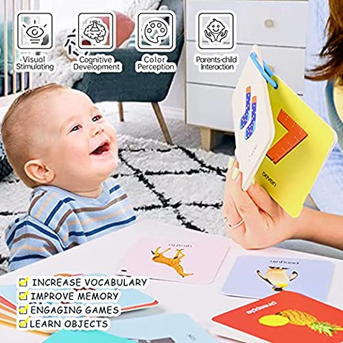 Richgv Tarjetas Flash para Bebés, Flashcards Ingles para Bebés Juego de 50 Piezas Tarjetas de 100 páginas con Números Alfabeto Frutas Animales Juguetes Educativos Montessori para Bebé 0 a 36 Meses