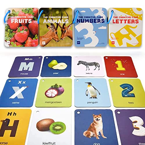Richgv Tarjetas Flash para Bebés, Flashcards Ingles para Bebés Juego de 50 Piezas Tarjetas de 100 páginas con Números Alfabeto Frutas Animales Juguetes Educativos Montessori para Bebé 0 a 36 Meses