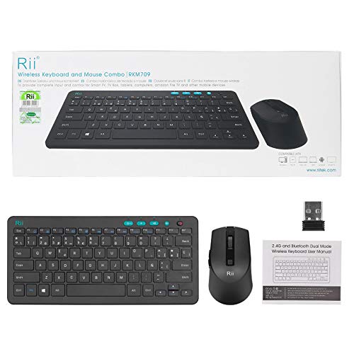 Rii combo teclado y ratón inalámbricos 2.4G , ultradelgados. Perfecto para oficina, multimedia, PC portátil y escritorio.