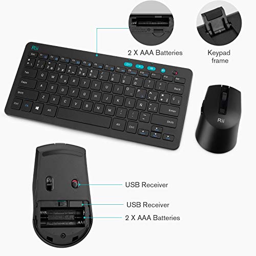 Rii combo teclado y ratón inalámbricos 2.4G , ultradelgados. Perfecto para oficina, multimedia, PC portátil y escritorio.