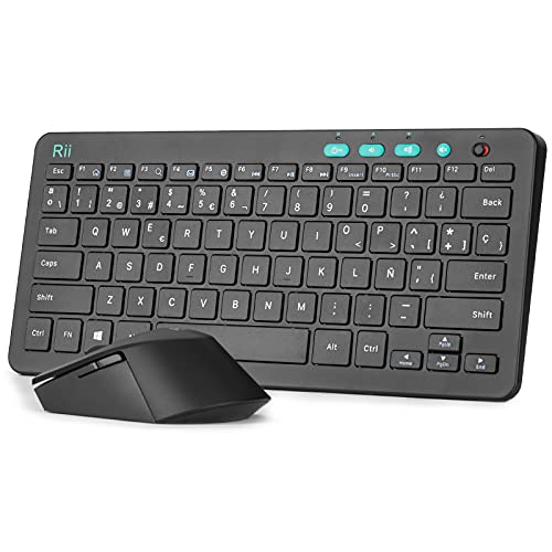 Rii combo teclado y ratón inalámbricos 2.4G , ultradelgados. Perfecto para oficina, multimedia, PC portátil y escritorio.
