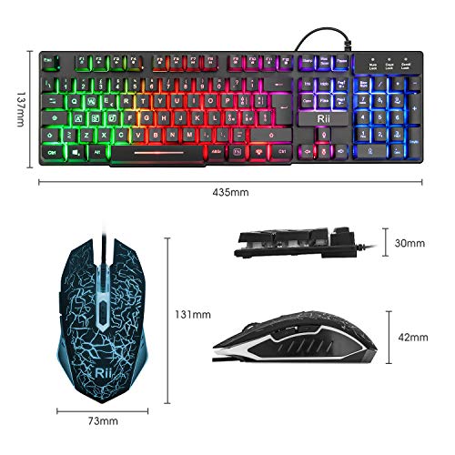 Rii Gaming RK108 (Layout Italiano) – Juego de teclado RK100+ y ratón de juego, retroiluminación LED, sensibilidad ajustable hasta 3200 DPI