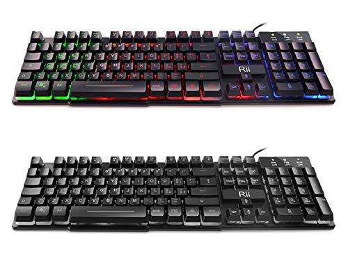Rii Gaming RK108 (Layout Italiano) – Juego de teclado RK100+ y ratón de juego, retroiluminación LED, sensibilidad ajustable hasta 3200 DPI