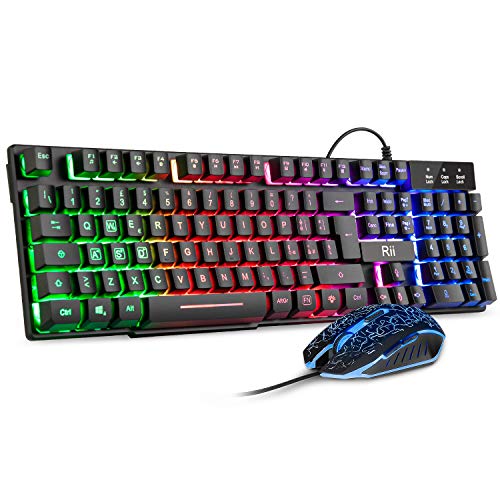 Rii Gaming RK108 (Layout Italiano) – Juego de teclado RK100+ y ratón de juego, retroiluminación LED, sensibilidad ajustable hasta 3200 DPI