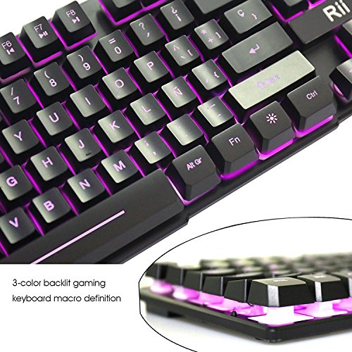 Rii RK100 Teclado Gaming,Teclado de Membrana con sensibilidad mecánica,USB LED Retroiluminado Ideal para Jugar, Trabajos de Oficina