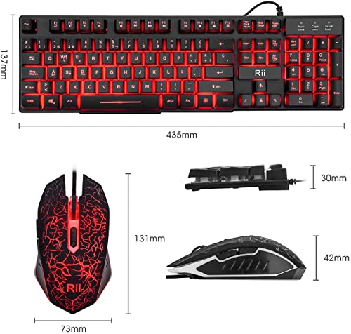 Rii RK108 Packs de Teclado y Ratón Gaming, Combo de Teclado y Ratón Avanzado Silencioso Tamaño Completo con USB Cable para Computadora Portátil, PC, QWERTY Español