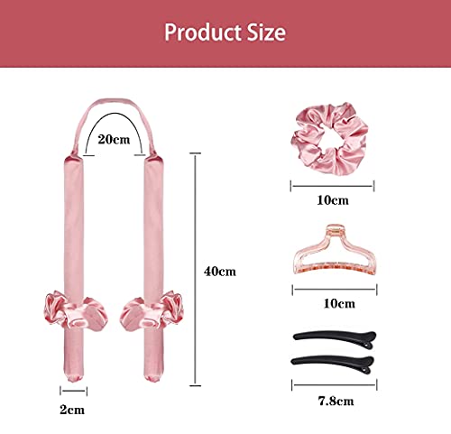 Rizador Pelo Sin Calor, Rizador de Seda, Varilla Para Rizar Sin Calor, Rizador de Ondas, Rizador Perezoso para mujer, Rulos Pelo Para Dormir, Herramientas de Peinado de Cabello Medio y Largo - Rosa