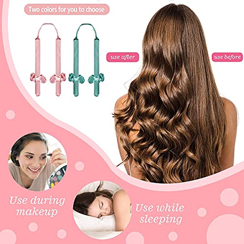 Rizador Pelo Sin Calor, Rizador de Seda, Varilla Para Rizar Sin Calor, Rizador de Ondas, Rizador Perezoso para mujer, Rulos Pelo Para Dormir, Herramientas de Peinado de Cabello Medio y Largo - Rosa
