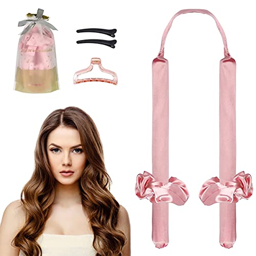 Rizador Pelo Sin Calor, Rizador de Seda, Varilla Para Rizar Sin Calor, Rizador de Ondas, Rizador Perezoso para mujer, Rulos Pelo Para Dormir, Herramientas de Peinado de Cabello Medio y Largo - Rosa