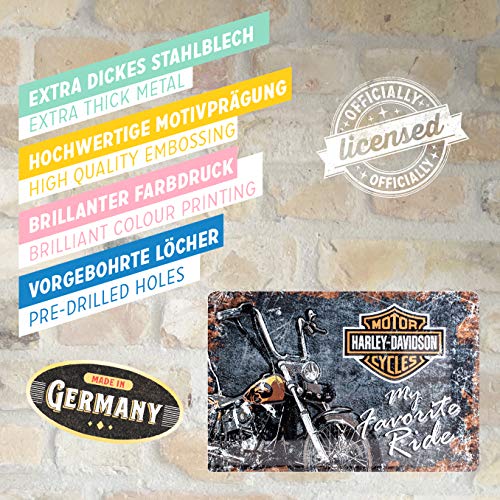 Roadhouse-Store Harley Davidson Favourite Ride Placa Decorativa, Metal, Azul y Gris, 20 x 30 cm
