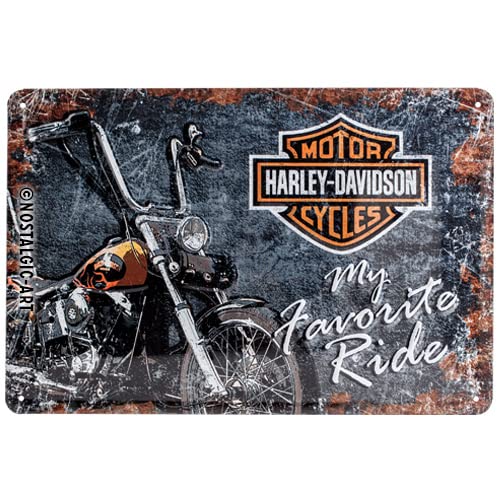 Roadhouse-Store Harley Davidson Favourite Ride Placa Decorativa, Metal, Azul y Gris, 20 x 30 cm