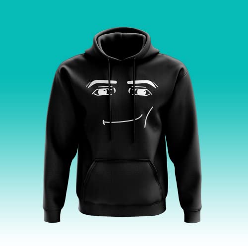 Roblox Face Hoodie - Videojuegos Avatar Merch Gift Present Christmas Jumper Gamer 80% algodón hilado en anillo 20% poliéster bolsa canguro bolsillo doble aguja costura, Negro, M