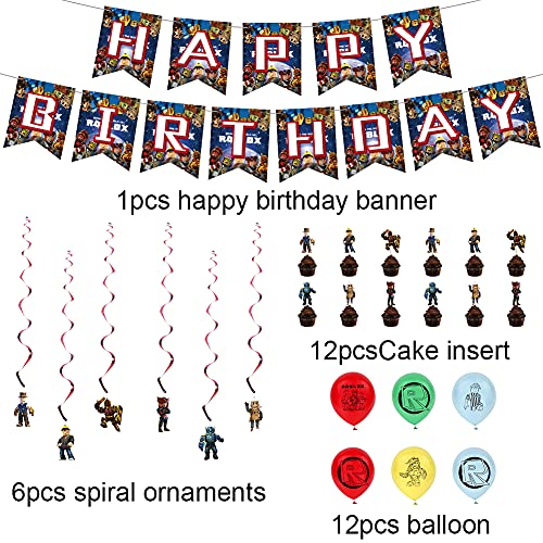 Roblox Videojuegos para decoración de Cumpleaños con Globos Banderín Feliz Cumpleaños Tarjetas de Tarta Adornos de Casa para Fiestas Fiesta Temática Roblox Dibujos Animados para Niños Adultos Fans