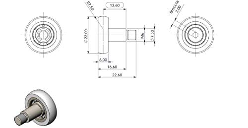 Rodamientos para cabina de ducha VR – Kit de 4 ruedas para rueda de ducha de 22 x 6 x 22,6 mm, con tornillo M6, perfil abombado