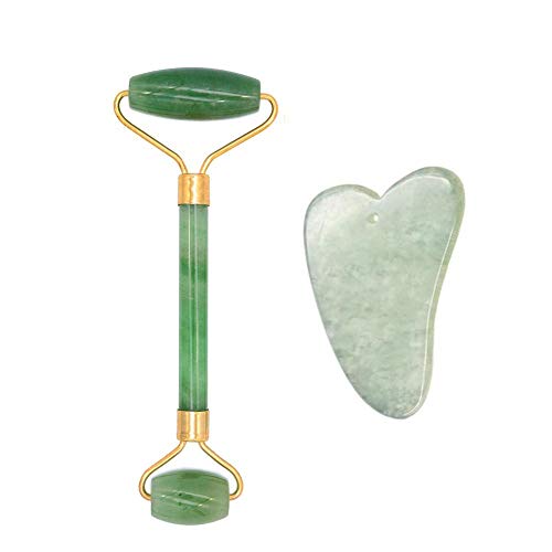Rodillo De Jade,Facial Masaje Piedra Gua Sha Jade, Masajeador Roller Tools Anti Aging Belleza Natural Dispositivo Herramienta, Para Cuello Cara Ojos Cabeza Cuerpo