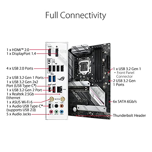 ROG Strix B560-A Gaming WiFi - Placa Base ATX (Intel B560 LGA 1200 con VRM de 8+2 Fases, PCIe 4.0, Cancelación de Ruido IA, WiFi 6, 2.5 GB Ethernet, 2 Ranuras M.2, USB 3.2 Gen 2 x 2 y Aura Sync)