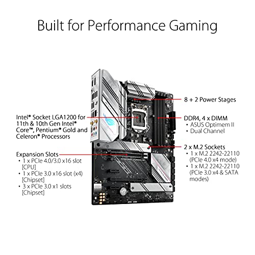ROG Strix B560-A Gaming WiFi - Placa Base ATX (Intel B560 LGA 1200 con VRM de 8+2 Fases, PCIe 4.0, Cancelación de Ruido IA, WiFi 6, 2.5 GB Ethernet, 2 Ranuras M.2, USB 3.2 Gen 2 x 2 y Aura Sync)