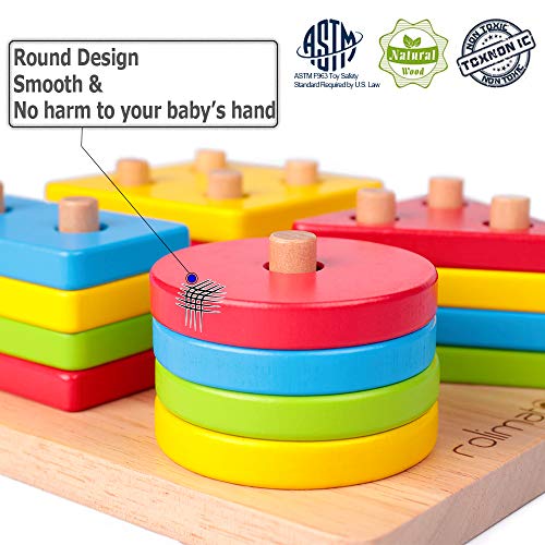 Rolimate Juguetes para Niños Pequeños Apilador Geométrico De Madera, Stack & Sort Board Tablero para Apilar y Clasificar, Juguetes Educativos Montessori Cumpleaños para Niños Niñas Bebés 2 3 4+ Años