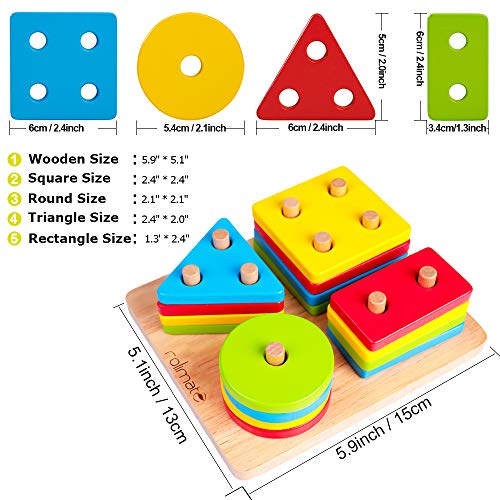 Rolimate Juguetes para Niños Pequeños Apilador Geométrico De Madera, Stack & Sort Board Tablero para Apilar y Clasificar, Juguetes Educativos Montessori Cumpleaños para Niños Niñas Bebés 2 3 4+ Años