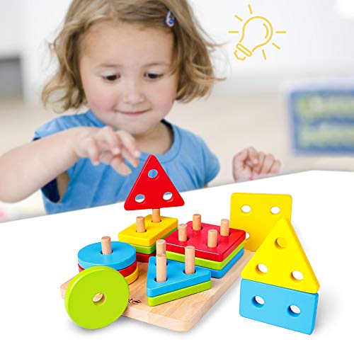 Rolimate Juguetes para Niños Pequeños Apilador Geométrico De Madera, Stack & Sort Board Tablero para Apilar y Clasificar, Juguetes Educativos Montessori Cumpleaños para Niños Niñas Bebés 2 3 4+ Años