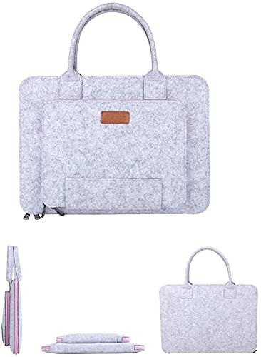 Ropch Funda para Ordenadores Portátiles 15 15,6 Pulgadas Fundas Blandas de Fieltro para Portátiles y Netbooks (Gris & Rosa)