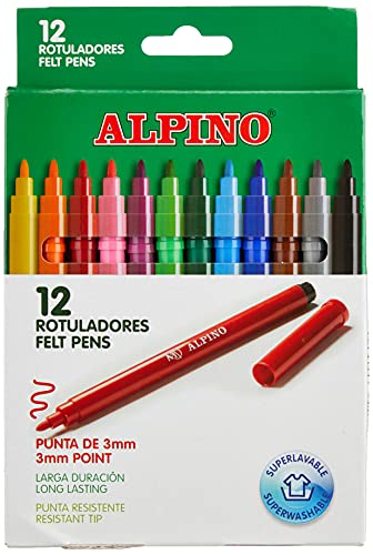 Rotuladores Alpino Coloring para niños - Estuche de 12 Colores con Punta Fina 3mm - Tinta Lavable - Perfecto para Manualidades, Pintar Mandalas o Material Escolar