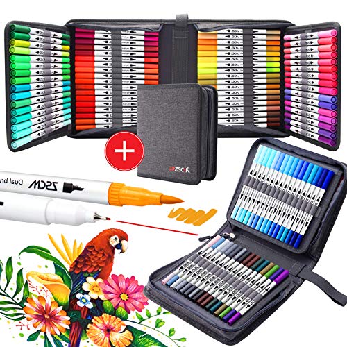 Rotuladores de Pincel Acuarelables, 100 colores Rotuladores de doble punta fina Fineliner Plumas para Adulto libros de colorear, Bullet Journal, Caligrafía y Dibujos, ilustraciones, bocetos