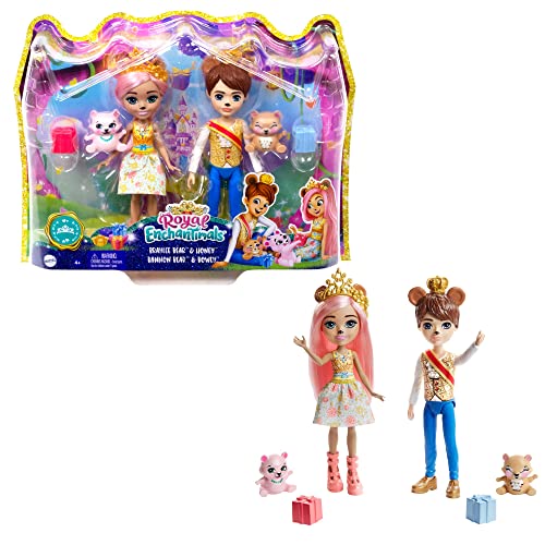 Royal Enchantimals Bonita Bear y Bannon Bear Pack 2 muñecos oso con mascotas, accesorios y ropa de gala (Mattel GYJ07)