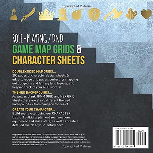 RPG / DnD - GAME MAP GRIDS & CHARACTER SHEETS: Grid and Hex Graph Paper mapping sheets for Role Playing Games, Dungeon Map RPG and DnD Games. PLUS ... Character design sheets and gaming grids)