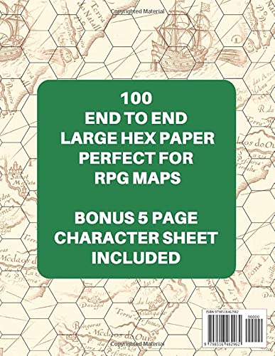 RPG Hex Paper For Map & Wargaming Terrain Drawing: 5 in 1 Inch Hexagonal Grid Paper For Role Playing Table Top & War Games With Large Hexagons | ... Design Cover With 1 Bonus Character Sheet |