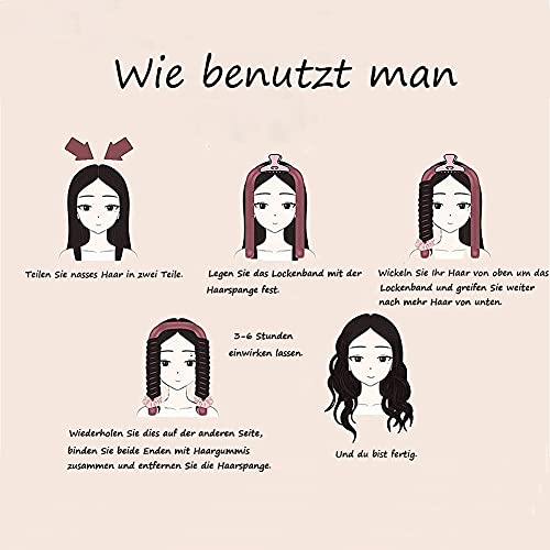Rulos para pelo largo, sin calor, sin rizos, cinta de seda suave, para hacer ondas, herramientas de peinado (rosa)