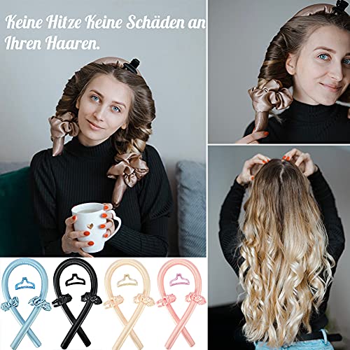 Rulos para pelo largo, sin calor, sin rizos, cinta de seda suave, para hacer ondas, herramientas de peinado (rosa)