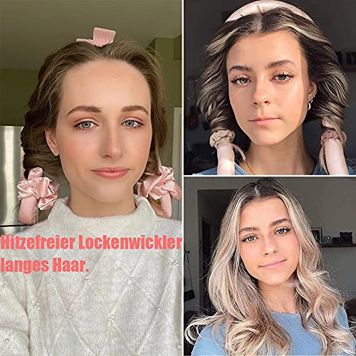 Rulos para pelo largo, sin calor, sin rizos, cinta de seda suave, para hacer ondas, herramientas de peinado (rosa)