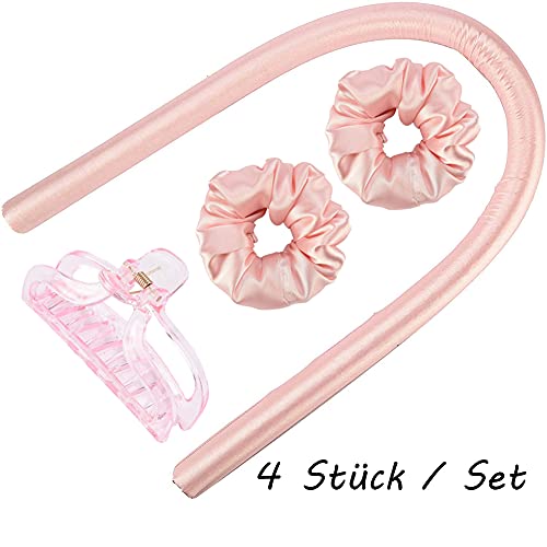 Rulos para pelo largo, sin calor, sin rizos, cinta de seda suave, para hacer ondas, herramientas de peinado (rosa)