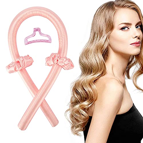 Rulos para pelo largo, sin calor, sin rizos, cinta de seda suave, para hacer ondas, herramientas de peinado (rosa)