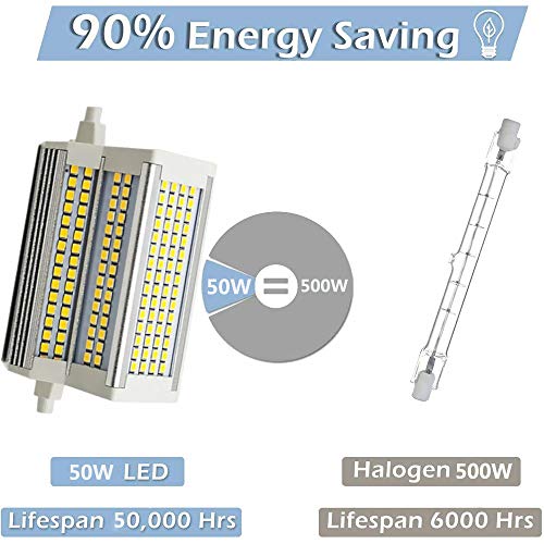 RUNAWAY 2-PC Foco Regulable R7s LED 118mm 3000K / 6000K 50W R7S Base de lámpara J118 Reflector LED 500W Equivalente R7s Bombilla halógena para Trabajo, Seguridad, iluminación de paisajes