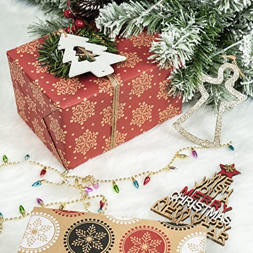 RUSPEPA Rollos De Papel De Regalo Navideño Con Etiquetas, Hilo De Yute - 43 cm X 3 Metros Por Rollo, Total De 3 Rollos