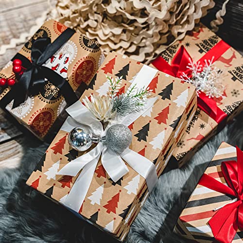 RUSPEPA Rollos De Papel De Regalo Navideño Con Etiquetas, Hilo De Yute - 43 cm X 3 Metros Por Rollo, Total De 3 Rollos