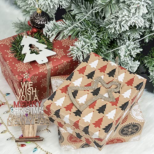 RUSPEPA Rollos De Papel De Regalo Navideño Con Etiquetas, Hilo De Yute - 43 cm X 3 Metros Por Rollo, Total De 3 Rollos