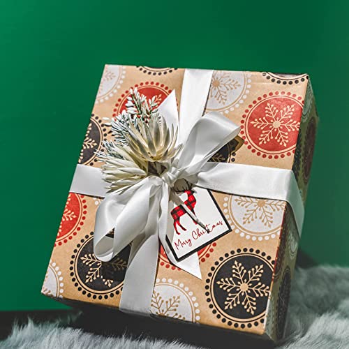 RUSPEPA Rollos De Papel De Regalo Navideño Con Etiquetas, Hilo De Yute - 43 cm X 3 Metros Por Rollo, Total De 3 Rollos