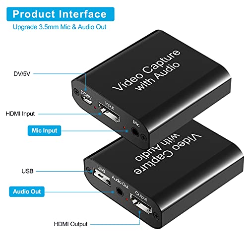 Rybozen Tarjeta de Captura HDMI Audio Video con Salida de Bucle, USB 2.0 4K HD 1080P 60FPS Tarjeta de Captura de Videojuegos HDMI para transmisión en Vivo para PS3 / PS4 / Xbox One