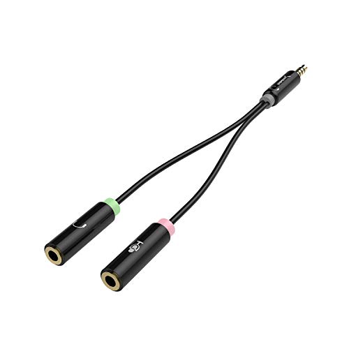 Sabrent - Cable Adaptador de Divisor de Auriculares de 3,5 mm para Auriculares con Conectores Separados para Auriculares/micrófono (CB-AUHM)