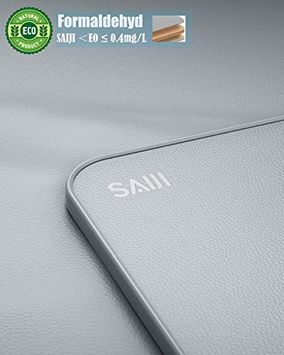 SAIJI Mesa para Cama Mesa para Portátil Ajustable ​con Cajón de Almacenamiento Patas Plegables Pies de Trineo Tablero de Cuero de PVC, Escritorio Portatil para Cama, Sofá, Piso (Gris)