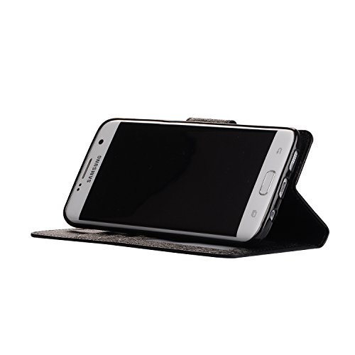 Samsung Galaxy S7 Edge Case,SUNWAY Wallet Cases Folio Book Cover with Kickstand Credit Card Holder, Cash Clip, Magnetic Closure for Samsung Galaxy S7 Edge - Black