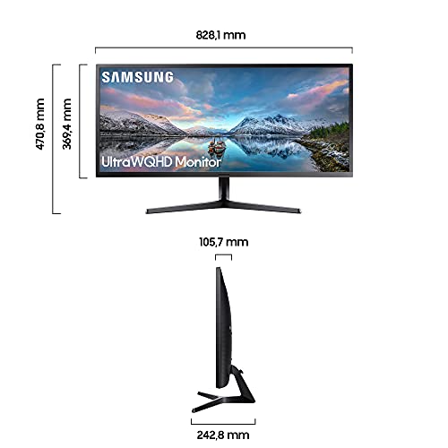 Samsung LS34J552WQRXEN - Monitor 34" UltraWide QHD, 3440x1440, 4 ms, 75 Hz, FreeSync, LED, VA, 21:9, 3000:1, 300 CD/m², 178°, HDMI, PBP, Pip, Base en V, Gaming, Negro