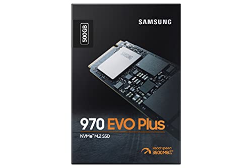 Samsung MZ-V7S500BW 970 EVO Plus - Unidad SSD, 500 GB, M.2, NVMe, tamaño 2.5 ", Interfaz SATA 6 GB/s, Color Negro/Naranja