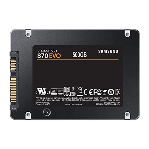 Samsung SSD 870 EVO - Disco duro interno de estado sólido, 500 GB, SATA 560 MB/s, 2,5", Negro