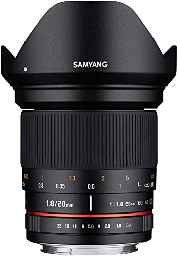 Samyang DSLR - Objetivo fotográfico para Canon EF-S (20 mm, F1.8 ED, AS UMC), Negro