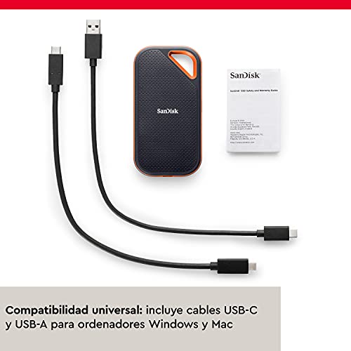 SanDisk Extreme PRO SSD portátil de 1 TB - NVMe, USB-C, cifrado por hardware, hasta 2000MB/s, resistente al agua y al polvo