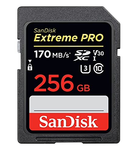 SanDisk Extreme PRO - Tarjeta de memoria SDXC de 256 GB, hasta 170 MB/s, UHS-I, Class 10, U3, V30